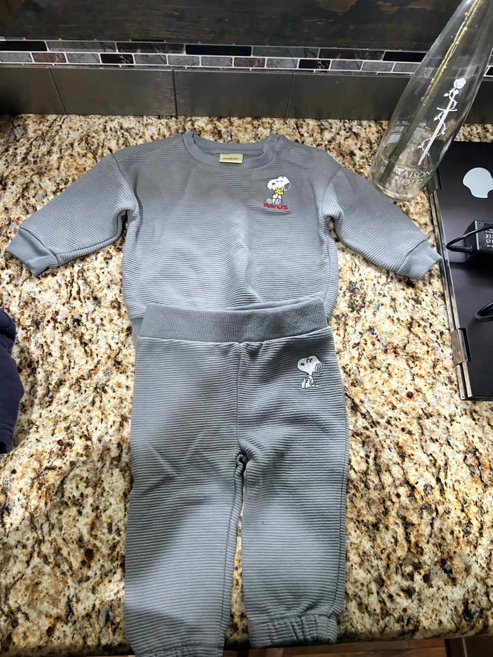 Peanuts Kids Matching Set Crew Neck Gray with Snoopy